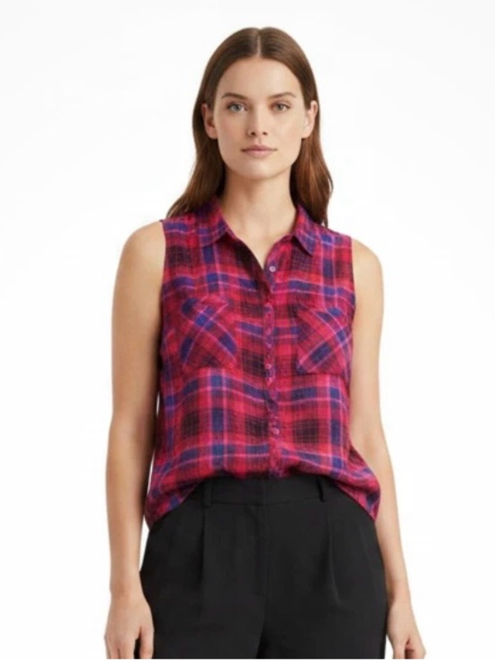 TORRID 1X 14 16 Top Pink/Blue Plaid V Neck Boho Academia Preppy Retro Office